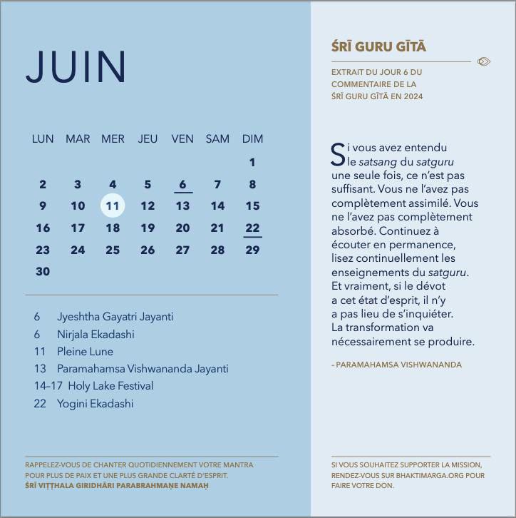 Calendrier Bhakti Marga - 2025 b